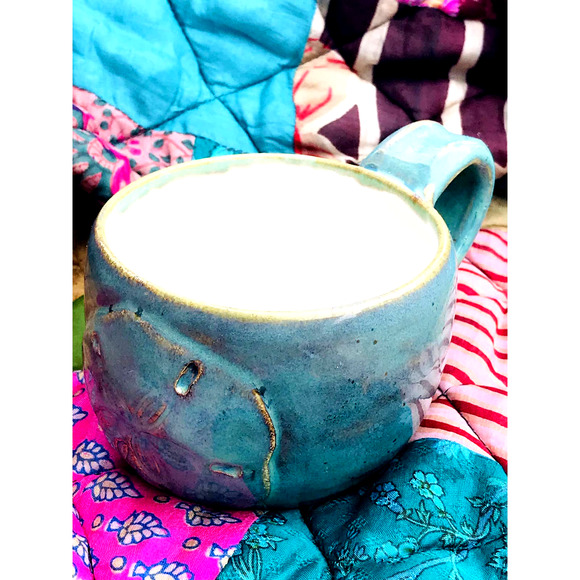 Aqua Pottery Mug with a Carved Sand Dollar in Sea Foam Green & Tan - Picture 2 of 10